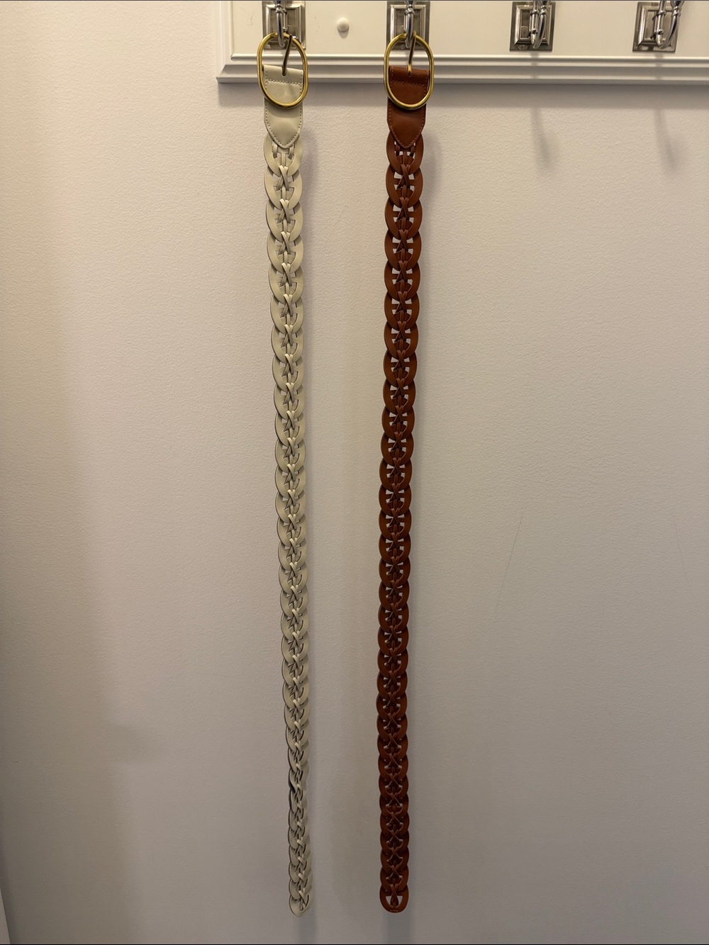 Braided Leather Belt - Cream and Brown